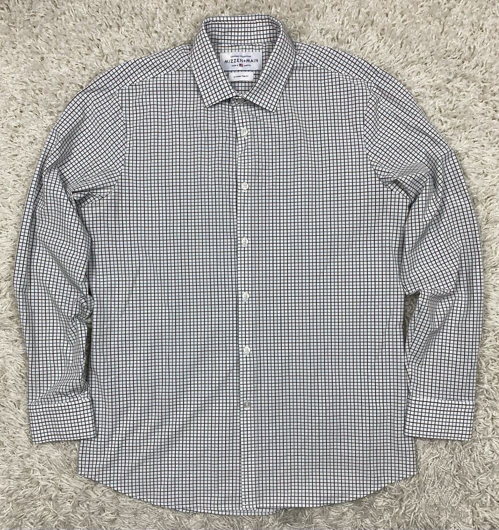 Mizzen+Main Leeward Shirt Men's XL Trim Fit White Check Stretch Performance USA
